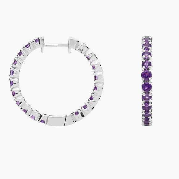 Blue Nile Amethyst Hoop Earrings 2.5mm - Picture 2 of 4